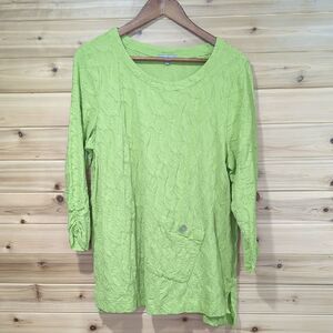 Habitat Top Womens XL Green Textured Knit Art Blouse Casual